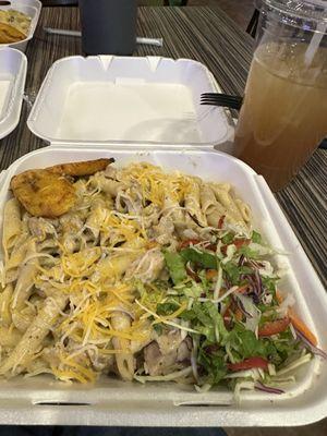 Jerk Chicken Pasta with Jamaican lemonade