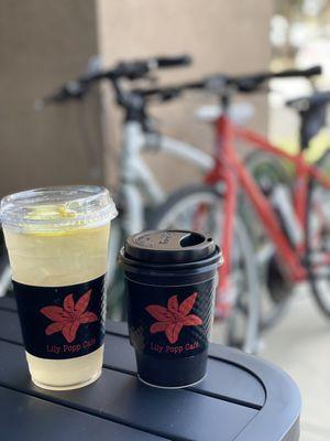 Ginger and lemon grass iced tea and americano