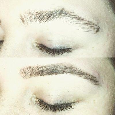 Before and after brow design by Master Brow Artist, Tina