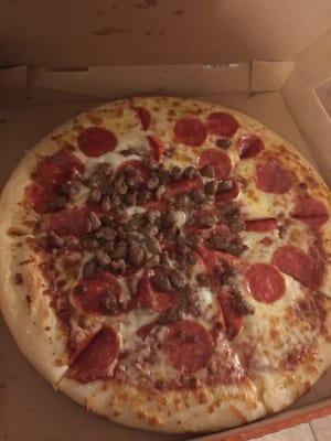 Pizza with pepperoni and sausage