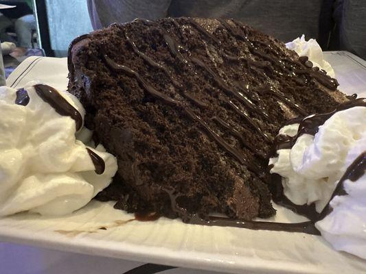 Chocolate cake. Moist! It's so big, we took most of it home.