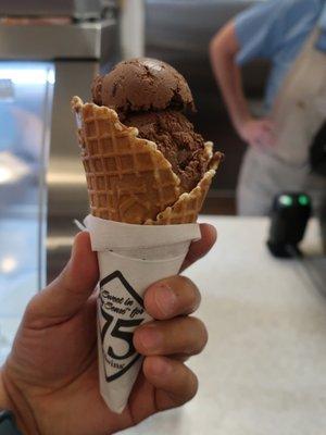 Chocolate toasted coconut waffle cone, $6.49 and deeelicious.