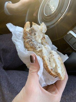 Everything bagel with plain cream cheese