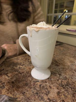 Holiday hot chocolate with peppermint schnapps