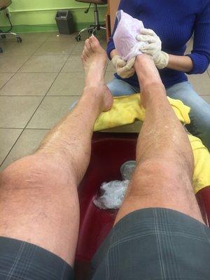 Hot wax treatment for my tire 62 year old feet!