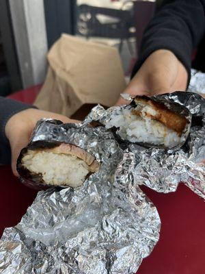 1 Piece Spam Musubi (left) and 1 Piece Katsu Chicken Musubi (right)