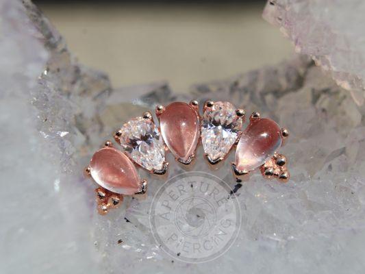 Rose quartz and white CZ in a 5 gem pear Panaraya from BVLA - custom ordered to specially fit a clients dream helix.