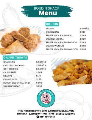 Boudin Shack Menu