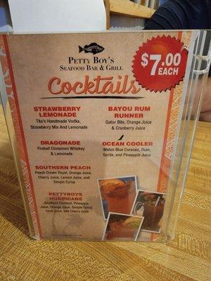 Cocktail menu