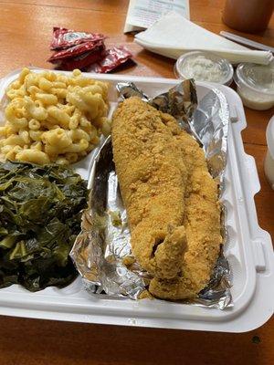 Fried whitening fish. Freshest cleanest tasting fried fish I've ever had. Mac and collards also superb