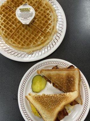 Bacon Egg & Cheese sandwich + Waffle