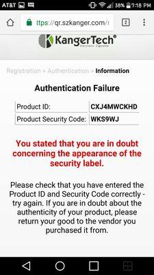 Authenticated failure....make sure it's real before you give them your money.