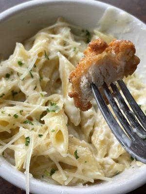 Pasta Alfredo with Crispy Chicken