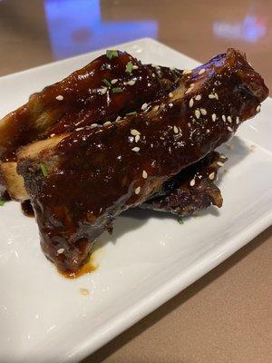 Asian sticky ribs: hoisin glazed baby back ribs.