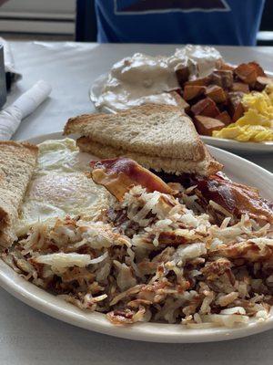 The special. Two eggs, toast, bacon, and hash browns.