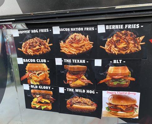 The entire menu.  No prices posted. $12 for Bacon Nation Fries, which looked nothing like the picture