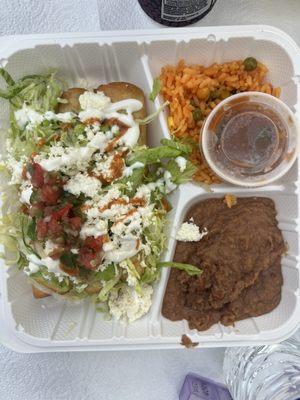 Chicken flautas, refried beans & rice