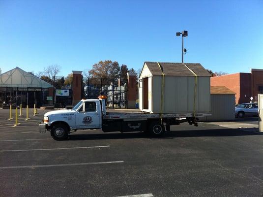 Delivering a new, pre-fabricated shed