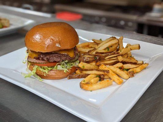 Our classic Base Camp Burger with house cut fries!