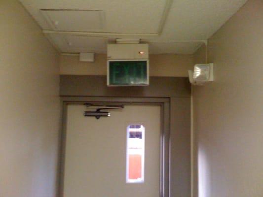 Exit sign not working... Very dangerous in smokey conditions.