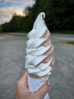 The best summer treat ever. Vanilla & chocolate soft serve.