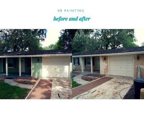 Exterior painting.  Before and after.