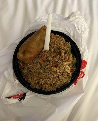 Chicken fried rice, fried spring roll