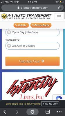 Illegal use of Intercity Lines logo and brand. Intercity lines has NO affiliation with A1 auto transport.