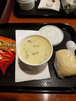 Cream of asparagus soup, warm bread