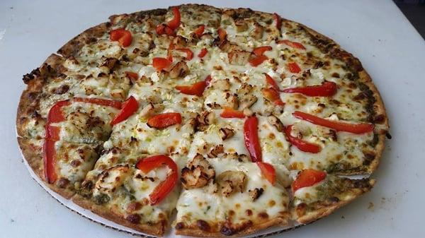 Zesty Greek Specialty Pizza.  They also have gluten friendly pizza crust.