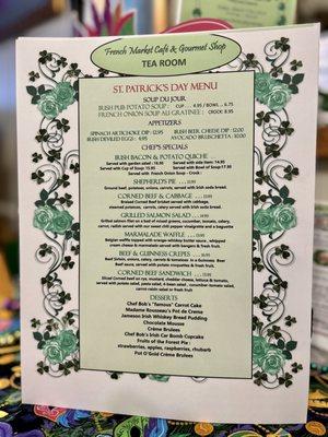 St. Patrick's Day Menu