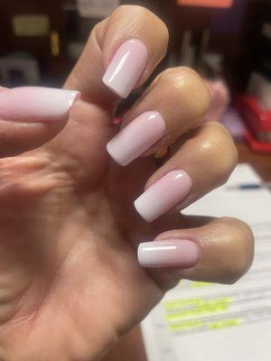 Gel X ombré pink and white!!! I absolutely love the results!! Cece is the BEST!!!!!   I am beyond happy Thank you!!! GO SEE HER!!!!