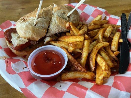 Polish sausage with space dust fries. Yummmmmm!