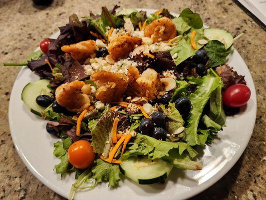 Blueberry feta salad with grilled shrimp