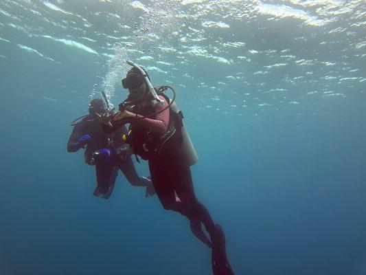 My wife and I doing our certification dive