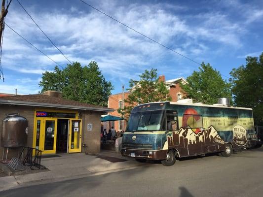 Outside Golden City Brewery (their red ale is amazing with a burger!)