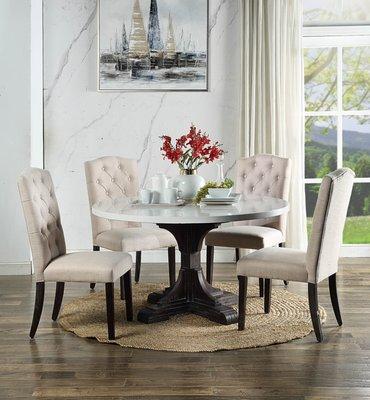 Pedestal/Marmol dining table and chairs.