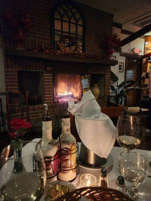 Fireplace in the Casaletto dining room.