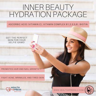 Achieve deeper hydration, younger-looking skin, and an improved complexion with our Inner Beauty Hydration Package.