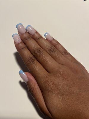 short square acrylic with blue island french tip