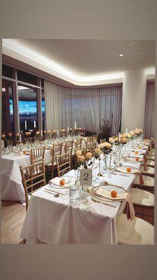 Gold chivari chairs and two long tables