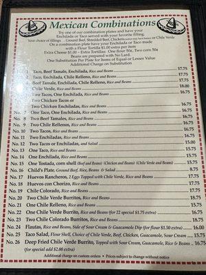 Most recent menu prices