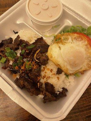 Vietnamese plate with spicy beef plus fried egg