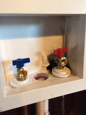 Recessed washer outlet box done by plumber.