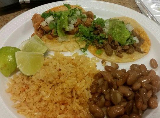 Tacos, rice and beans served at an event at my job