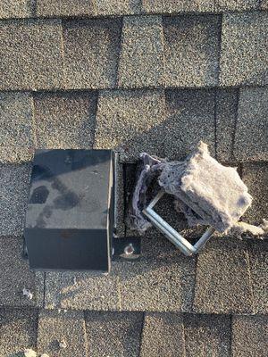 This is the inside of a clogged roof exit vent.