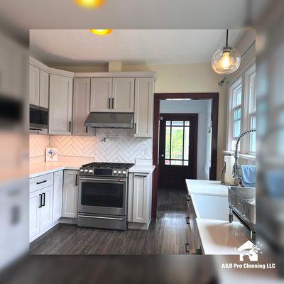 Fresh and clean kitchen after recent post-construction cleaning service by A&B Pro Cleaning.