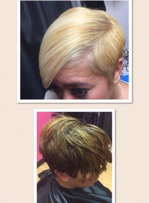 Color correction: bottom pick was done at another salon, top pick was colored  by our master stylist, Tacara Renee