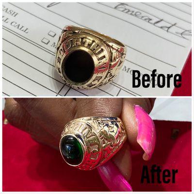 Stone replacement in glass ring .