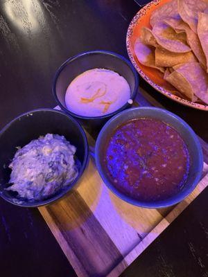 Queso, guacamole and salsa all delicious